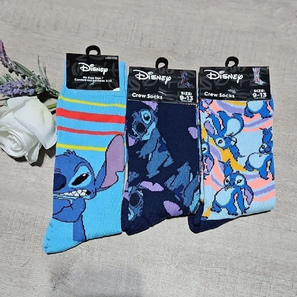 Disney Stitch Unisex Crew Socks - Blue, Navy, Multicolor